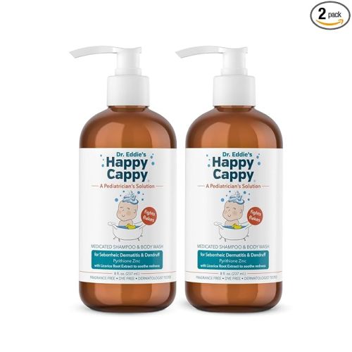 Happy Cappy Medicated Shampoo and Body Wash- Baby Dandruff Shampoo, Helps Cradle Cap and Seborrheic Dermatitis, Reduces Redness, Dermatologist Tested, Fragrance-Free- 8 Fl Oz (Pack of 2)