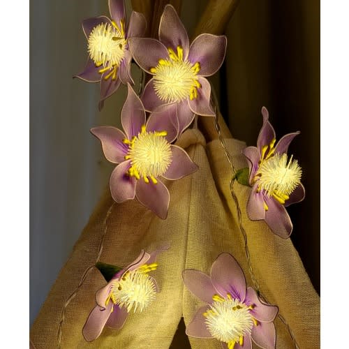 Handmade Purple Iron Wire Peony Flower String Lights - Wedding Table Decor, Home Ambiance, Holiday Party Lights
