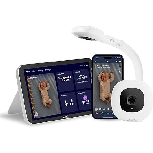 Nanit Smart Baby Monitor System with Floor Stand - Crystal-Clear Video, Real-Time Notifications, Sleep Insights - 8-inch Display/App Integration - Baby Must Haves for Parents