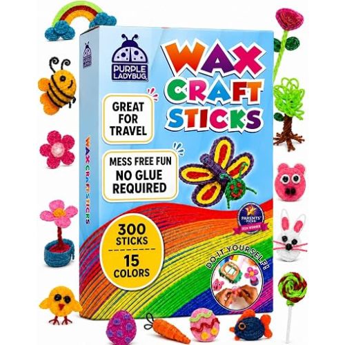 Wax Craft Sticks for Kids 300 PCS in 15 Colors, Mess-Free Sensory Craft