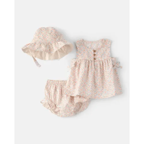 Baby Girl 3-Piece Floral Hat, Top & Short Set - Pink | Carter's