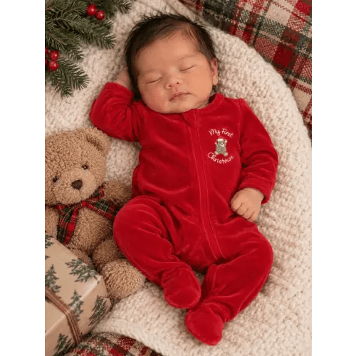 Velour Zip Footie, My First Christmas