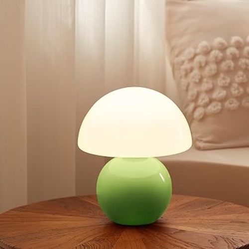 Mushroom Lamp Table Lamp for Bedroom,Desk Bedside Small Lamps for Living Room Night Stands,Mushroom Decor Cute Mini Modern Mid Century Lamps,Unique Aesthetic Home Living Room Decor(Green)