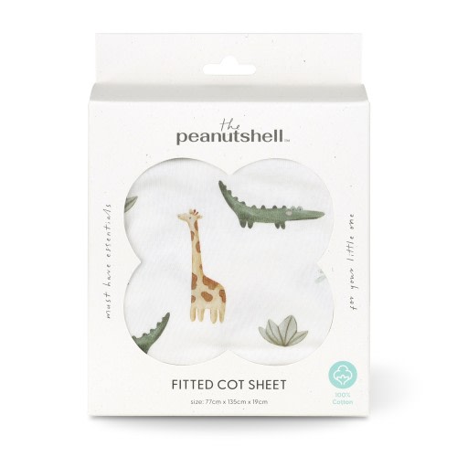 Peanut Shell Cot Fitted Sheet Safari Dreams