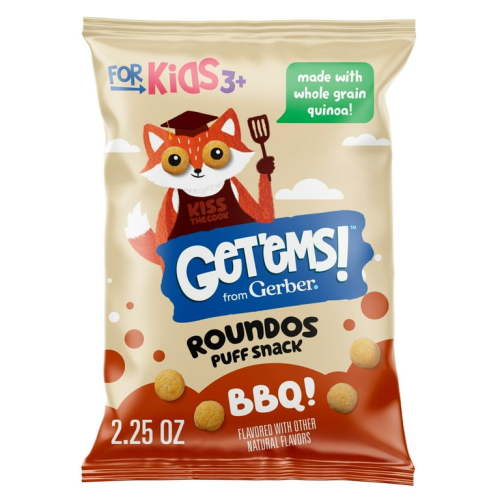 Get'ems from Gerber BBQ Roundos Puff Snack, Kids Snack Made with Whole Grain Quinoa, Calcium to Support Strong Bones 2.25 oz