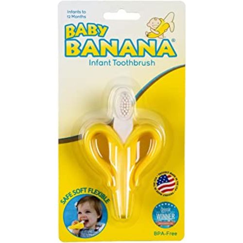 Baby Banana Yellow Banana Infant Toothbrush, Easy to Hold, Made in the USA, Train Infants Babies and Toddlers for Oral Hygiene, Teether Effect for Sore Gums, 4.33" x 0.39" x 7.87", BR003