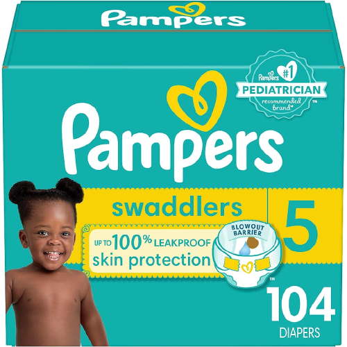 Pampers Swaddlers - New & Improved, Ultra Soft Disposable Diapers, Size 5, 104 Count, with Wrap & Protect System