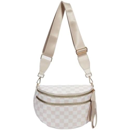 Small Crossbody Diaper Bags Mini Checkered Fanny Pack Diaper Bag For Baby Travel, Nylon Crossbody Bum Bags