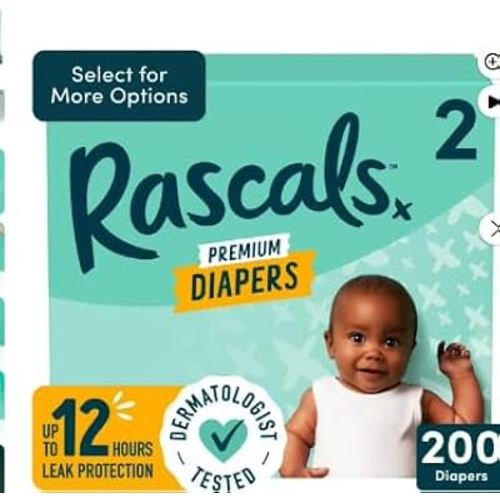 Rascals Premium Diapers, Size 2, 200 Count,Pack 1