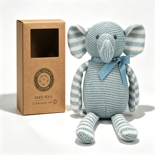 FluffyFun Organic Cotton Baby Stuffed Elephant, Soft Plush, 6-Inch