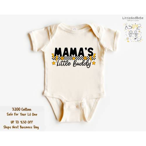 Mama's Little Buddy Onesie, Retro Neutral Bodysuit For Boys, Baby Boy Outfit, Baby Gift, Mothers Day Boy Shirt, Mamas Boy Toddler Boys Shirt