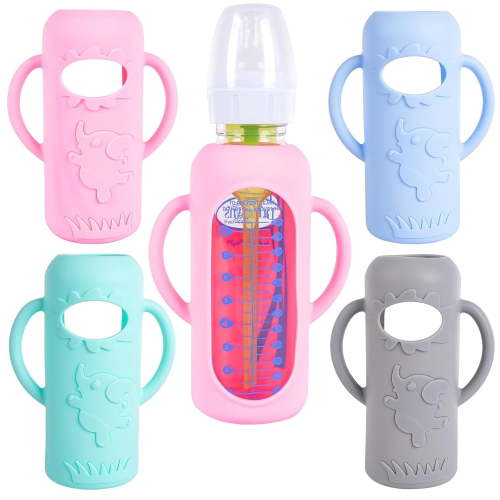 4-Pack Silicone Sleeves for Dr. Brown’s 8 oz Glass Baby Bottles,Drop-Proof Bottle Covers with Handles, BPA-Free Food-Grade Silicone