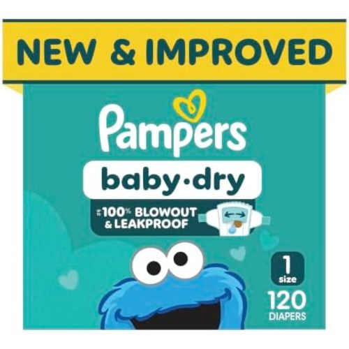 Pampers Baby Dry Ultra Cushiony Diapers, Size 1 (8-14 lbs), 120 Count, Up to 100% Leakproof (Packaging May Vary)