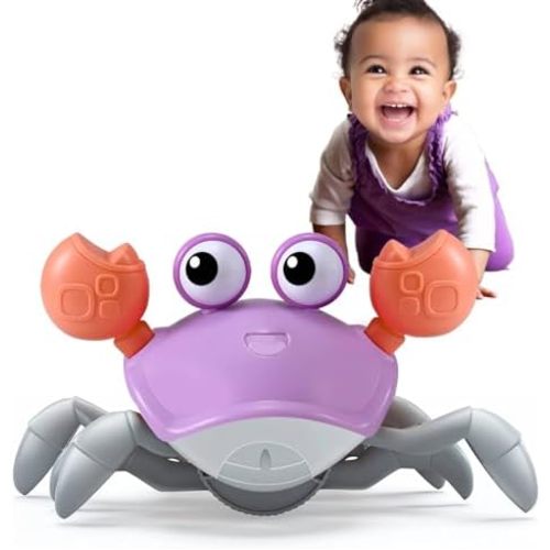 Purple Crawling Crab Toy – Violet Tummy Time Interactive Moving Crab Toys with Music & Lights, Cute Running Escape Catch Me Toy for 36 Month Boy, Help Crawlers & Early Walkers