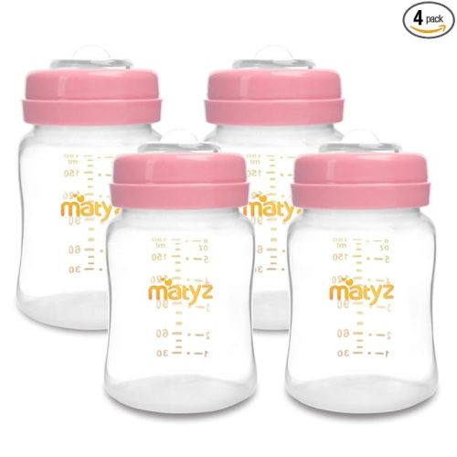 Matyz 4-PACK Breast Milk Collection And Storage Bottles (Pink, 6oz Each) - No BPA Breastmilk Storage Containers With Lids - Pumping Storage Bottles For Philips Avent Medela Spectra Breast Pumps