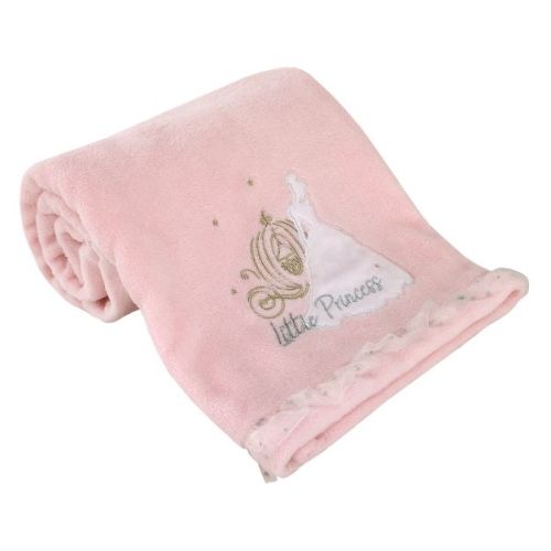 NoJo Disney Princess Enchanting Dreams Pink Cinderella Applique and Embroidered Super Soft Baby Blanket with a Silver Sparkle Organza Trim