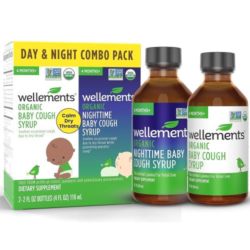 Wellements Organic Baby Cough Syrup Day & Night Value Combo Pack | Daytime & Nighttime Baby Cough Relief, Calms Dry Throats * USDA Organic | (2) 2 Fl Oz. Bottles, 4 Months+