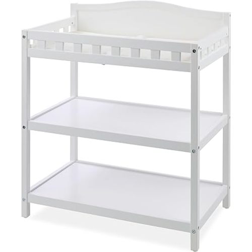 Badger Basket Baby Changing Table with Pad & Shelves - Wooden Changing Table with Storage - Nursery Change Table for Diapers & Baby Essentials, White