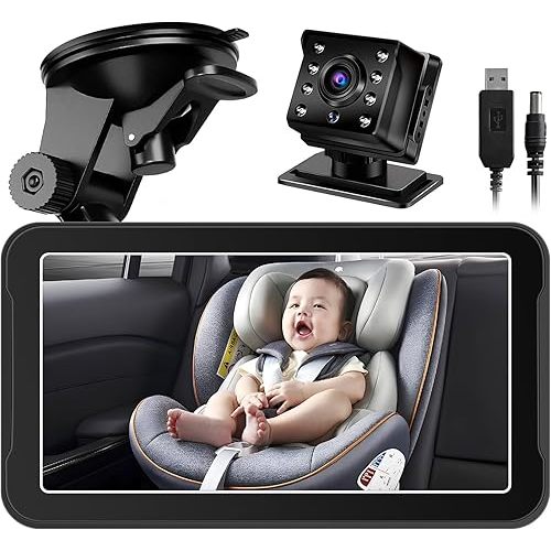 Omebel 7" Baby Car Camera, Baby Car Mirror Monitor with 2K HD Camera, 360° Rotation, Night Vision, Rear-Facing, Easy 5-Min Installation, USB Plug and Play Camera for Infant Safety