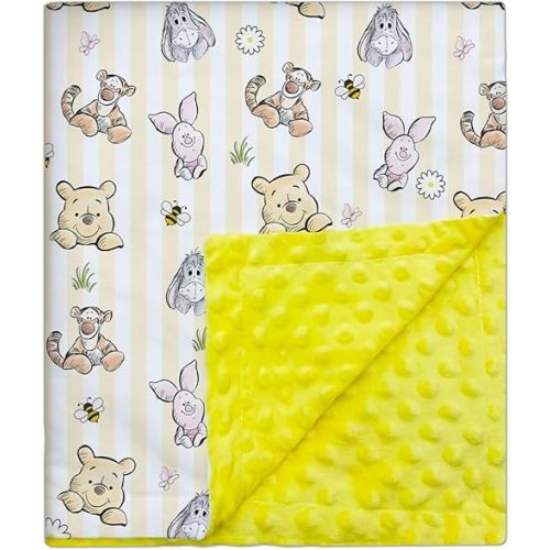 Sirjiera Classic Winnie Baby Blanket for New Parent, Striped Design Nursery Blankets with Double Layer Dotted Backing, Cute Bear Printed Bed Throw Blanket, for Baby Shower Birthday 30 * 40IN