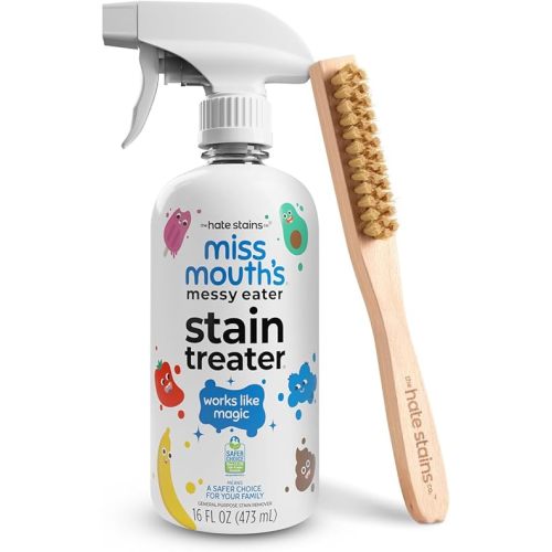 Miss Mouth's Messy Eater Stain Treater 16oz Spray & Laundry Brush - Gentle Scrub for Spot Cleaning, Pre-Treating Baby Clothes & Delicates