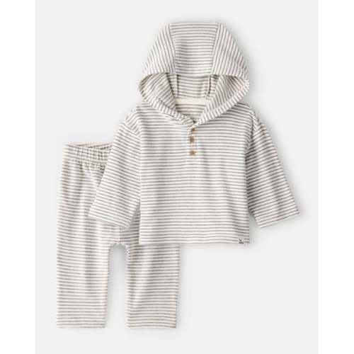 Baby Boy 2-Piece Striped Hooded Top & Pant Set - Grey | Carter's