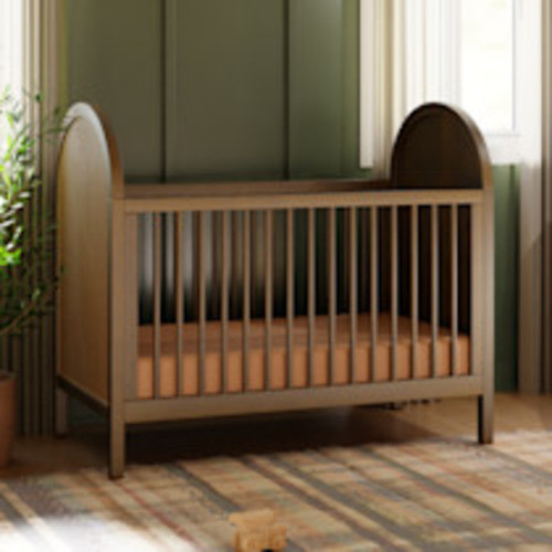 babyletto Bondi 3-in-1 Convertible Crib with Toddler Bed Conversion Kit - Natural Walnut With Natural Cane