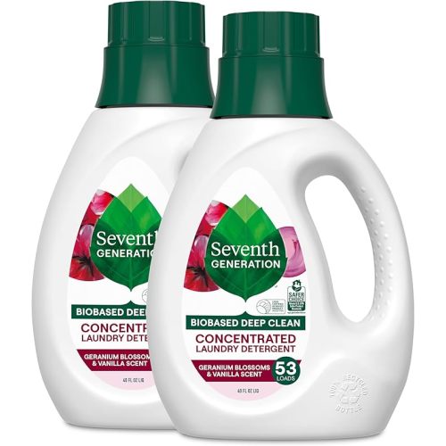 Seventh Generation Concentrated Free & Clear Laundry Detergent, 40 oz, Pack of 2, No Dyes or Fragrance, Sensitive Skin Liquid Laundry Soap Targets Stains and Everyday Messes With Biobased Formula