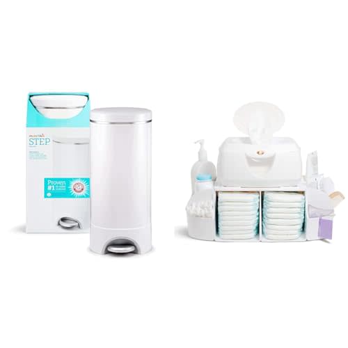 Munchkin Step Diaper Pail and Diaper Change Organizer Bundle - Award-Winning Odor Control Pail Includes 1 Refill