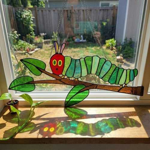 The Very Hungry Caterpillar Resin Suncatcher, Storybook Character Window Hanging, Colorful Kids Room Decor, Book Lover Gift