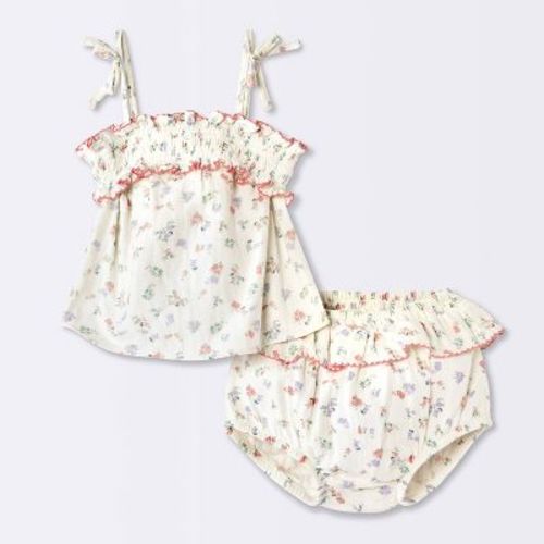 Baby Girls' Floral Smocked Tank Top and Peplum Bloomer Set - Cloud Island™ Cream 0-3M