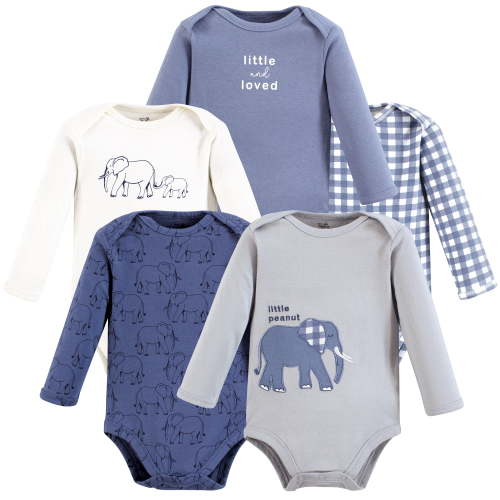 Touched by Nature Unisex Baby Organic Cotton Long-Sleeve Bodysuits, Blue Peanut, 3-6 Months