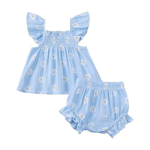 Jecson Newborn Baby Girl Summer Clothes Infant Girl Outfits Sleeveless Ruffle Top and Bloomers Shorts Set 0 3 6 12 Month
