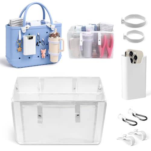 7Pcs Accessories for Bogg Bag, Includes Mesh Partition Bag with Zipper &7 Compartments,Cup Holder,Phone Holder, Hooks&Carabiners,Compatible with X-Large Beach Bag,Perfect for Beach,Summer,Travel