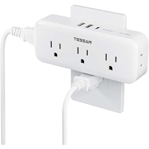 Multi Plug Outlet Splitter, TESSAN Multiple Plug Surge Protector, 5 Outlet Extender with 3 USB (1 USB C), 3-Way Wall Charger for Home Office Dorm Room Essentials