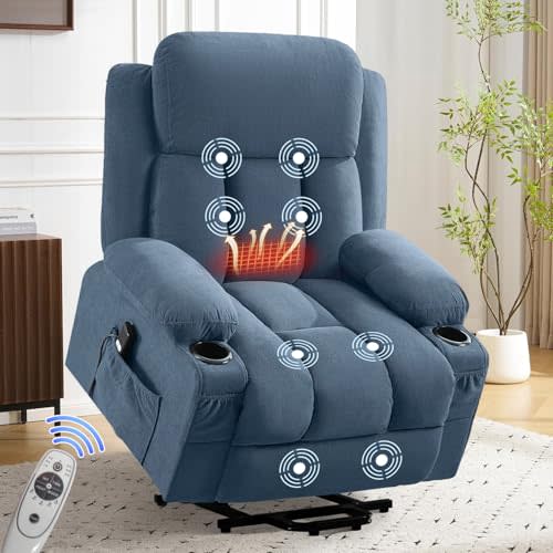 MAHOMICO Power Lift Recliner Chair for Elderly with Vibration Massage and Lumbar Heating Electric Oversized Single Sofa with Cup Holder and USB Charge Port for Living Room