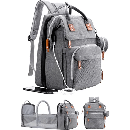 Diaper Bag Backpack with Changing Station, Large Diaper Bag, Baby Bag, Multifunctional Diaper Bag, Gray