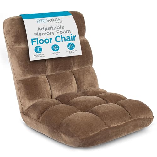 BIRDROCK HOME Adjustable 14-Position Memory Foam Floor Chair – Foldable Video Gaming Chair with Comfy Seat, Thick Cushion and Back Support for Gaming, Reading or Meditation (Brown)
