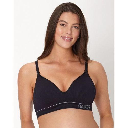 Hanes Maternity Women's Rib Nursing Bralette 2 Black XL