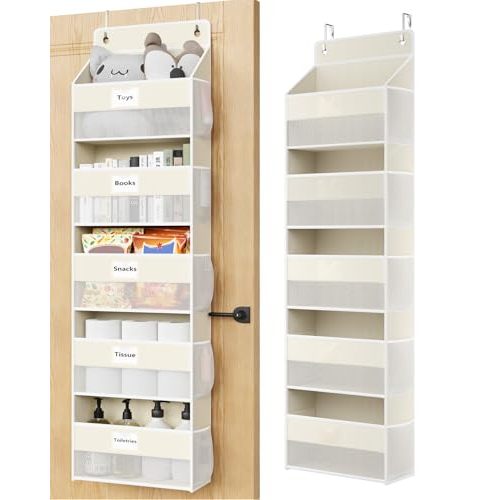 Optish Over The Door Organizer Hanging, 5 Shelf Behind The Doors Storage, Pantry Door Organizer, Closet Organizers for Bedroom and Nursery (Beige)