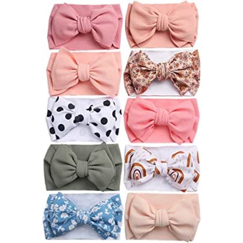 KIDOCHEESE Oversized Baby Headbands with Bows - Elastic Nylon Hairbands, Head Wraps and Hair Accessories for Newborns, Infants, Toddlers and Kids