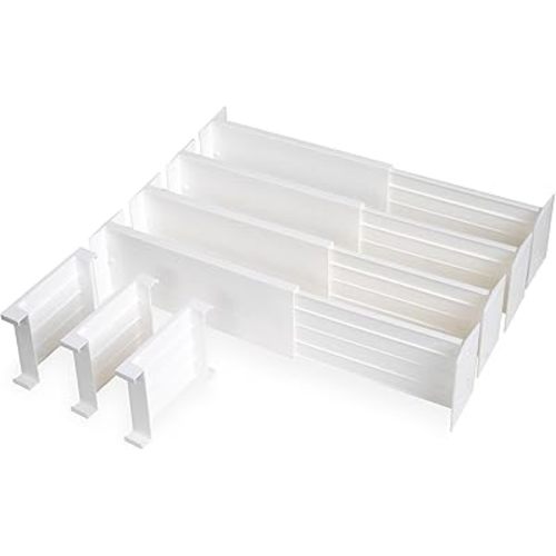 Dial Industries Adjustable Dresser Drawer Clothes Organizers, Set of 4 Dividers and 3 Cross Dividers, 4.5" Deep