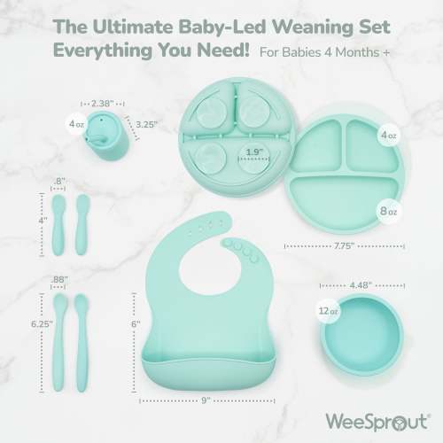 WeeSprout | Baby-Led Weaning Silicone Feeding Bundle | 10-Piece Set with Suction Bowl & Plate