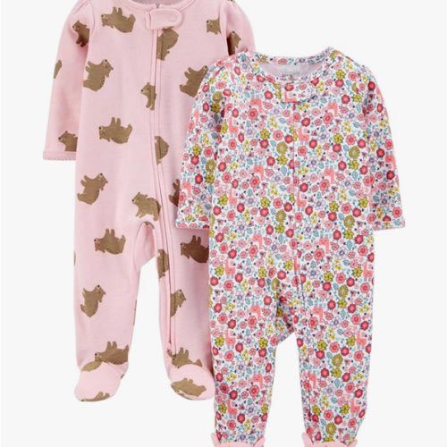 Simple Joys by Carter's Baby Girls' Cotton Footed Sleep and Play, Pack of 2