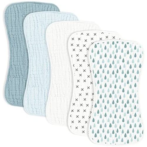 MairMore 5 Pack Muslin Baby Burp Cloths- Neutral Muslin Burping Cloths for Baby Boys Girls and Newborn Towel, Unisex- Large Absorbent Burp Cloths-20 x10 Inches