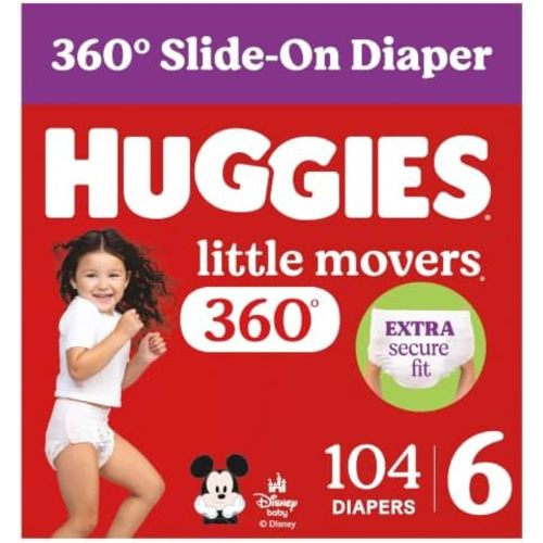 Huggies Little Movers HuggFit 360 Diapers Size 6, 104 Count (2 Packs of 52)