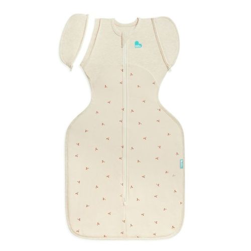 Love to Dream Swaddle Up Transition Bag - Cotton Fleece 1.5 TOG Oat Twigs - Medium: Infant One Piece, Botanical Pattern, Sleeveless, Two-Way Zipper