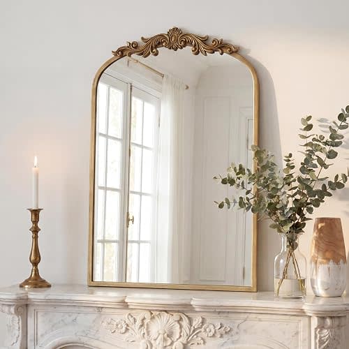 PERFNIQUE Vintage Mirror, 35" X 24" Gold Arched Antique Baroque Wall Mirror