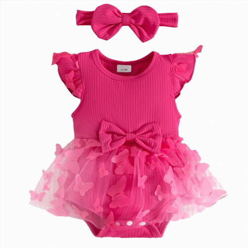 Yindaity Baby Girl Dress Summer Ruffle Sleeve Bowknot Floral Dresses Casual Sundress White,9-12 Months(Hot Pink,3-6 Months)