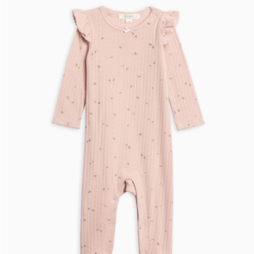 Addy Brushed Back Pointelle Flutter Sleeve Footed Romper
